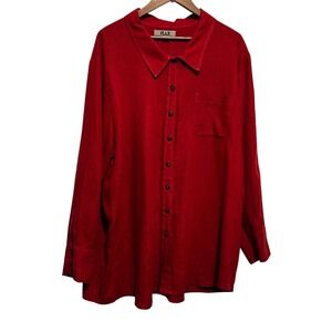 Flax Women Linen Button Top 2G Red 2X Minimalist Modest Lagenlook Oversized